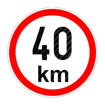 samolepka Maximální rychlost 40km - nejvyšší konstrukční rychlost (50 - 3D karbon černý) SAMOLEPKA NA AUTO, NÁLEPKA, FÓLIE, POLEP, TUNING, VLASTNÍ TEXT, TISK, AUTOSAMOLEPKY.cz, POLEPY, OBRÁZEK, LOGO, 3D STICKERS