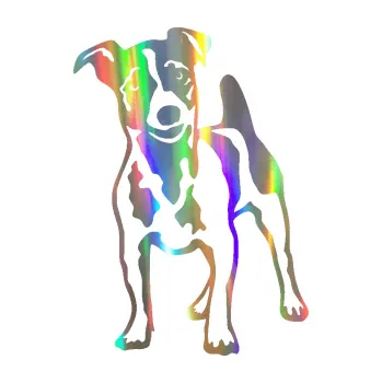 samolepka Pes 144 levá Jack Russel terier (93 - Holografická) SAMOLEPKA NA AUTO, NÁLEPKA, FÓLIE, POLEP, TUNING, VLASTNÍ TEXT, TISK, AUTOSAMOLEPKY.cz, POLEPY, OBRÁZEK, LOGO, 3D STICKERS