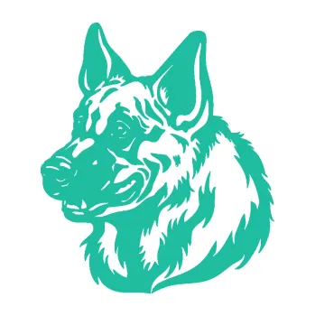 Polep vozidla Pes 123 levá německý ovčák hlava (25 - tyrkysová) SAMOLEPKA NA AUTO, NÁLEPKA, FÓLIE, POLEP, TUNING, VLASTNÍ TEXT, TISK, AUTOSAMOLEPKY.cz, POLEPY, OBRÁZEK, LOGO, 3D STICKERS