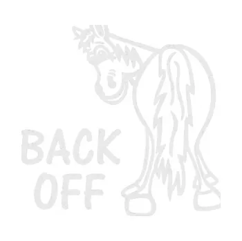 Polep vozidla SAMOLEPKA Back off levá koník (84 - Ultra Metalic bílá) NA AUTO, NÁLEPKA, FÓLIE, POLEP, TUNING, VLASTNÍ TEXT, TISK, AUTOSAMOLEPKY.cz, POLEPY, OBRÁZEK, LOGO, SAMOLEPKY