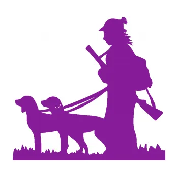 Polep vozidla SAMOLEPKA Lov 001 levá žena a dva psi (14 - fialová) NA AUTO, NÁLEPKA, FÓLIE, POLEP, TUNING, VLASTNÍ TEXT, TISK, AUTOSAMOLEPKY.cz, POLEPY, OBRÁZEK, LOGO, SAMOLEPKY