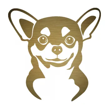 Polep vozidla SAMOLEPKA Pes 140 levá čivava (64 - škrábaný kov zlatý) NA AUTO, NÁLEPKA, FÓLIE, POLEP, TUNING, VLASTNÍ TEXT, TISK, AUTOSAMOLEPKY.cz, POLEPY, OBRÁZEK, LOGO, SAMOLEPKY