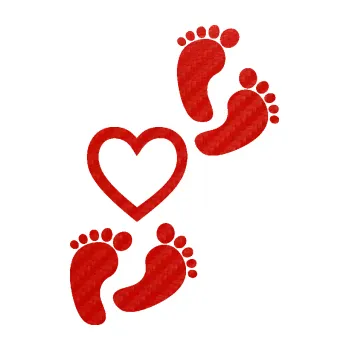 Samolepicí dekorace na vozidlo Dítě v autě 078 pravá nožičky se srdíčkem (53 - 3D karbon červený) SAMOLEPKA NA AUTO, NÁLEPKA, FÓLIE, POLEP, TUNING, VLASTNÍ TEXT, TISK, AUTOSAMOLEPKY.cz, POLEPY, OBRÁZEK, LOGO, 3D STICKERS