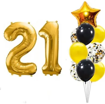 Balónek Balónkový set zlato-černý číslo 21, 11 ks