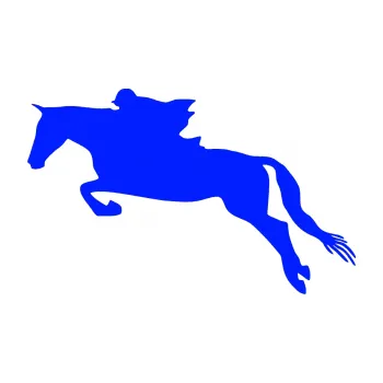 Samolepící dekorace Kůň 015 levá skok s jezdcem (19 - modrá dynamic) SAMOLEPKA NA AUTO, NÁLEPKA, FÓLIE, POLEP, TUNING, VLASTNÍ TEXT, TISK, AUTOSAMOLEPKY.cz, POLEPY, OBRÁZEK, LOGO, 3D STICKERS