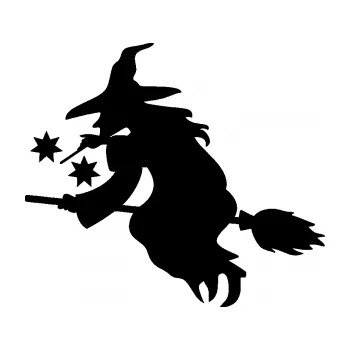 Samolepící dekorace SAMOLEPKA Čarodějnice 001 levá na koštěti (01 - černá) NA AUTO, NÁLEPKA, FÓLIE, POLEP, TUNING, VLASTNÍ TEXT, TISK, AUTOSAMOLEPKY.cz, POLEPY, OBRÁZEK, LOGO, SAMOLEPKY