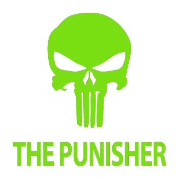 Samolepicí dekorace na vozidlo Punisher 002 s nápisem (04 - zelená kawasaki) SAMOLEPKA NA AUTO, NÁLEPKA, FÓLIE, POLEP, TUNING, VLASTNÍ TEXT, TISK, AUTOSAMOLEPKY.cz, POLEPY, OBRÁZEK, LOGO, 3D STICKERS