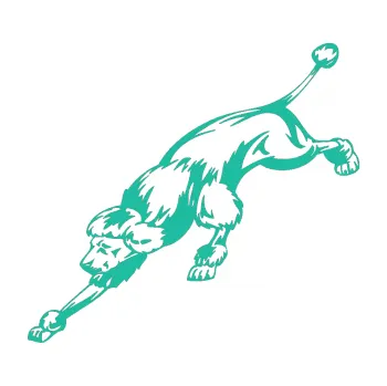 samolepka Pes 022 levá Pudl (25 - tyrkysová) SAMOLEPKA NA AUTO, NÁLEPKA, FÓLIE, POLEP, TUNING, VLASTNÍ TEXT, TISK, AUTOSAMOLEPKY.cz, POLEPY, OBRÁZEK, LOGO, 3D STICKERS