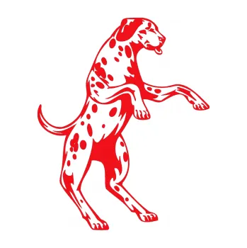 Polep vozidla SAMOLEPKA Pes 003 pravá Dalmatin (10 - červená) NA AUTO, NÁLEPKA, FÓLIE, POLEP, TUNING, VLASTNÍ TEXT, TISK, AUTOSAMOLEPKY.cz, POLEPY, OBRÁZEK, LOGO, SAMOLEPKY