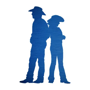 Samolepící dekorace SAMOLEPKA Kovboj a kovbojka 001 levá (65 - škrábaný kov modrý) NA AUTO, NÁLEPKA, FÓLIE, POLEP, TUNING, VLASTNÍ TEXT, TISK, AUTOSAMOLEPKY.cz, POLEPY, OBRÁZEK, LOGO, SAMOLEPKY