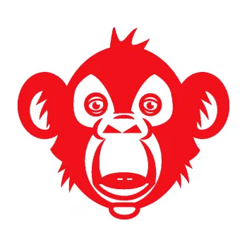 Samolepící dekorace SAMOLEPKA Opice 003 hlava šimpanze (10 - červená) NA AUTO, NÁLEPKA, FÓLIE, POLEP, TUNING, VLASTNÍ TEXT, TISK, AUTOSAMOLEPKY.cz, POLEPY, OBRÁZEK, LOGO, SAMOLEPKY