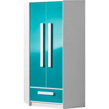 Obývací stěna Šatní skříň rohová GULLIWER 2 bílá/tyrkys lesk