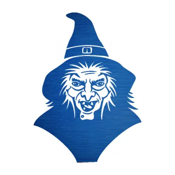 Samolepící dekorace SAMOLEPKA Čarodějnice 002 levá hlava s kloboukem (65 - škrábaný kov modrý) NA AUTO, NÁLEPKA, FÓLIE, POLEP, TUNING, VLASTNÍ TEXT, TISK, AUTOSAMOLEPKY.cz, POLEPY, OBRÁZEK, LOGO, SAMOLEPKY