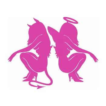 Polep vozidla Čertice 007 levá s andělem (16 - růžová) SAMOLEPKA NA AUTO, NÁLEPKA, FÓLIE, POLEP, TUNING, VLASTNÍ TEXT, TISK, AUTOSAMOLEPKY.cz, POLEPY, OBRÁZEK, LOGO, 3D STICKERS