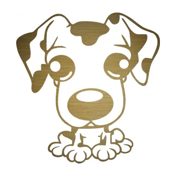 Polep vozidla SAMOLEPKA Pes 055 levá malý dalmatin (64 - škrábaný kov zlatý) NA AUTO, NÁLEPKA, FÓLIE, POLEP, TUNING, VLASTNÍ TEXT, TISK, AUTOSAMOLEPKY.cz, POLEPY, OBRÁZEK, LOGO, SAMOLEPKY