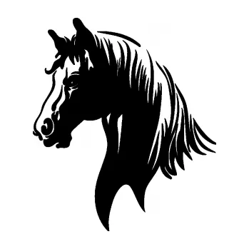 Samolepící dekorace SAMOLEPKA Kůň 066 levá hlava s hřívou (01 - černá) NA AUTO, NÁLEPKA, FÓLIE, POLEP, TUNING, VLASTNÍ TEXT, TISK, AUTOSAMOLEPKY.cz, POLEPY, OBRÁZEK, LOGO, SAMOLEPKY