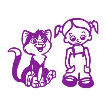 Samolepicí dekorace na vozidlo Dítě v autě 098 pravá holčička a kočka (14 - fialová) SAMOLEPKA NA AUTO, NÁLEPKA, FÓLIE, POLEP, TUNING, VLASTNÍ TEXT, TISK, AUTOSAMOLEPKY.cz, POLEPY, OBRÁZEK, LOGO, 3D STICKERS