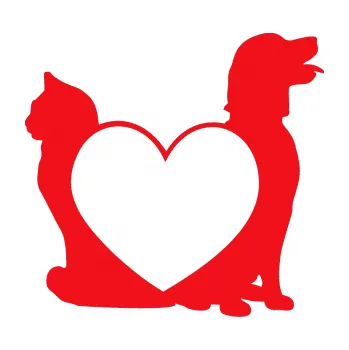 Polep vozidla SAMOLEPKA Pejsek a kočička love pravá (10 - červená) NA AUTO, NÁLEPKA, FÓLIE, POLEP, TUNING, VLASTNÍ TEXT, TISK, AUTOSAMOLEPKY.cz, POLEPY, OBRÁZEK, LOGO, SAMOLEPKY