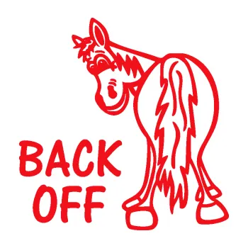 Polep vozidla SAMOLEPKA Back off levá koník (10 - červená) NA AUTO, NÁLEPKA, FÓLIE, POLEP, TUNING, VLASTNÍ TEXT, TISK, AUTOSAMOLEPKY.cz, POLEPY, OBRÁZEK, LOGO, SAMOLEPKY