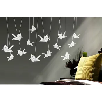 Samolepící dekorace FUGU Samolepky na zeď- Origami jeřábi Barva: bílá 010, Rozměr: velikost jeřábů 16 x 12 až 21 x 14 cm