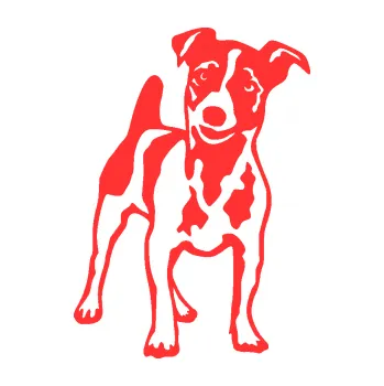 samolepka Pes 144 pravá Jack Russel terier (02 - světle červená) SAMOLEPKA NA AUTO, NÁLEPKA, FÓLIE, POLEP, TUNING, VLASTNÍ TEXT, TISK, AUTOSAMOLEPKY.cz, POLEPY, OBRÁZEK, LOGO, 3D STICKERS