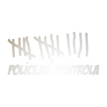 Polep vozidla SAMOLEPKA Policejní kontrola zářezy (82 - odrazková reflexní bílá) NA AUTO, NÁLEPKA, FÓLIE, POLEP, TUNING, VLASTNÍ TEXT, TISK, AUTOSAMOLEPKY.cz, POLEPY, OBRÁZEK, LOGO, SAMOLEPKY