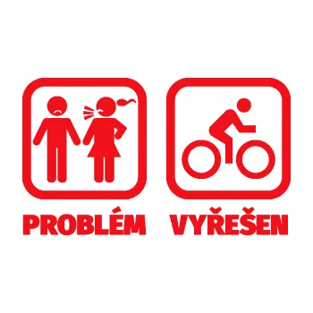 Polep vozidla SAMOLEPKA Problém? Vyřešen 004 (10 - červená) NA AUTO, NÁLEPKA, FÓLIE, POLEP, TUNING, VLASTNÍ TEXT, TISK, AUTOSAMOLEPKY.cz, POLEPY, OBRÁZEK, LOGO, SAMOLEPKY