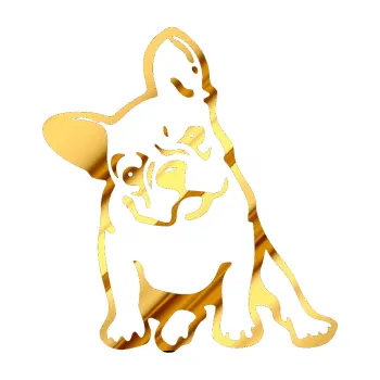 samolepka Pes 061 levá Francouzský buldoček (81 - chrom fólie zlatá zrcadlová) SAMOLEPKA NA AUTO, NÁLEPKA, FÓLIE, POLEP, TUNING, VLASTNÍ TEXT, TISK, AUTOSAMOLEPKY.cz, POLEPY, OBRÁZEK, LOGO, 3D STICKERS