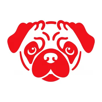 Polep vozidla Pes 067 Mopsík (10 - červená) SAMOLEPKA NA AUTO, NÁLEPKA, FÓLIE, POLEP, TUNING, VLASTNÍ TEXT, TISK, AUTOSAMOLEPKY.cz, POLEPY, OBRÁZEK, LOGO, 3D STICKERS