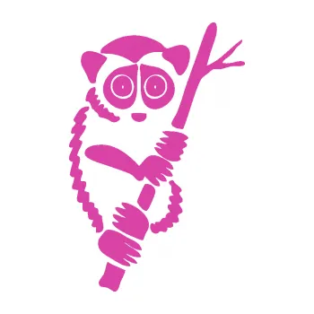 Samolepící dekorace Opice 004 pravá lemur na stromě (16 - růžová) SAMOLEPKA NA AUTO, NÁLEPKA, FÓLIE, POLEP, TUNING, VLASTNÍ TEXT, TISK, AUTOSAMOLEPKY.cz, POLEPY, OBRÁZEK, LOGO, 3D STICKERS