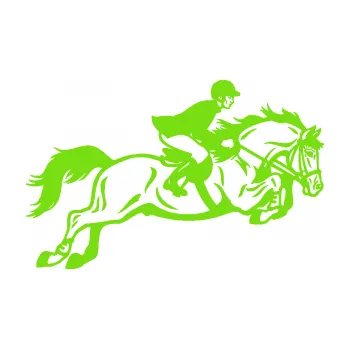 Samolepící dekorace Kůň 059 pravá jezdec na koni parkur (04 - zelená kawasaki) SAMOLEPKA NA AUTO, NÁLEPKA, FÓLIE, POLEP, TUNING, VLASTNÍ TEXT, TISK, AUTOSAMOLEPKY.cz, POLEPY, OBRÁZEK, LOGO, 3D STICKERS