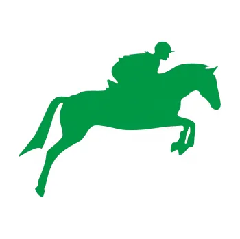 Samolepící dekorace Kůň 020 pravá skok s jezdcem (12 - zelená) SAMOLEPKA NA AUTO, NÁLEPKA, FÓLIE, POLEP, TUNING, VLASTNÍ TEXT, TISK, AUTOSAMOLEPKY.cz, POLEPY, OBRÁZEK, LOGO, 3D STICKERS