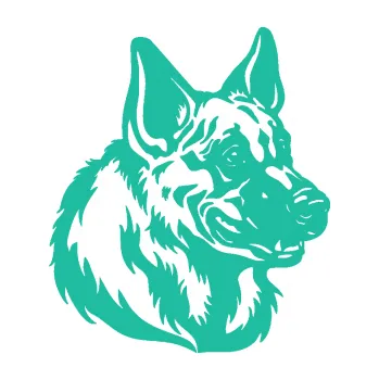 Polep vozidla Pes 123 pravá německý ovčák hlava (25 - tyrkysová) SAMOLEPKA NA AUTO, NÁLEPKA, FÓLIE, POLEP, TUNING, VLASTNÍ TEXT, TISK, AUTOSAMOLEPKY.cz, POLEPY, OBRÁZEK, LOGO, 3D STICKERS