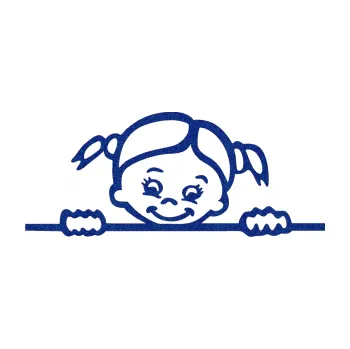 Samolepicí dekorace na vozidlo Dítě v autě 030 levá malá slečna hlavička (89 - Ultra Metalic modrá tmavá) SAMOLEPKA NA AUTO, NÁLEPKA, FÓLIE, POLEP, TUNING, VLASTNÍ TEXT, TISK, AUTOSAMOLEPKY.cz, POLEPY, OBRÁZEK, LOGO, 3D STICKERS