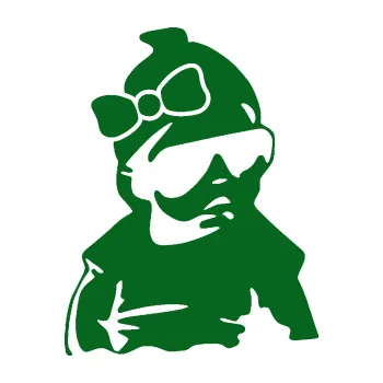 Samolepicí dekorace na vozidlo Baby on board 001 pravá miminko s brýlemi a s mašlí (20 - tmavě zelená) SAMOLEPKA NA AUTO, NÁLEPKA, FÓLIE, POLEP, TUNING, VLASTNÍ TEXT, TISK, AUTOSAMOLEPKY.cz, POLEPY, OBRÁZEK, LOGO, 3D STICKERS