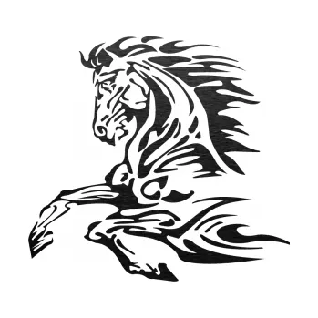 Samolepící dekorace SAMOLEPKA Kůň 074 levá (63 - škrábaný kov černý) NA AUTO, NÁLEPKA, FÓLIE, POLEP, TUNING, VLASTNÍ TEXT, TISK, AUTOSAMOLEPKY.cz, POLEPY, OBRÁZEK, LOGO, SAMOLEPKY