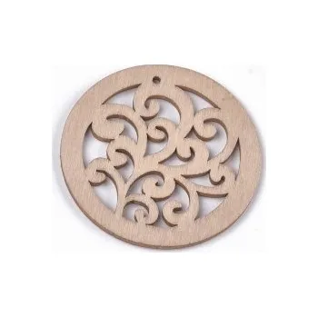 Dětské navlékací korálky Dřevěný výřez květina v kruhu 50x50mm