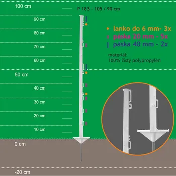 Ohradník Stojka pro výpas 105/90cm, kovový hrot, bílá