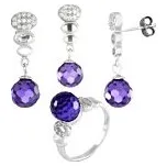 Stříbrná souprava Kulička fialová se zirkony