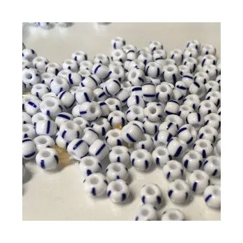 Dětské navlékací korálky Rokajl 6/0 bílé s tmavě modrými pruhy