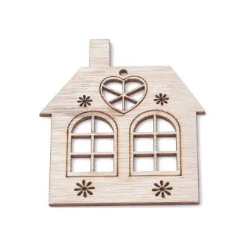 Dětské navlékací korálky Dřevěný výřez dům se srdcem 75x65mm