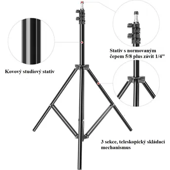 Kovový stativ pro studiové blesky a světla 108 - 293 cm (Studový stojan s 16 mm hlavou a se závitem 1/4" )