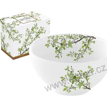 Easy Life NATURA bílá porcelánová dezertní miska větvička zelených lístků