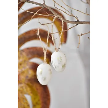 Velikonoční dekorace Plastová vajíčka na zavěšení, bílo zlaté s/24, 4 cm (118274 015 WIPK0082-19 vejce závěs s/24)