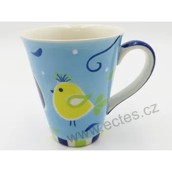 ChaCult LIEKE modrý keramický hrnek se žlutým a modrým ptáčkem 300ml