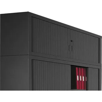 Nástavec s žaluziovými dveřmi, v x š x h: 465 x 1000 x 435 mm, barva korpusu černá RAL9005, žaluzie černé