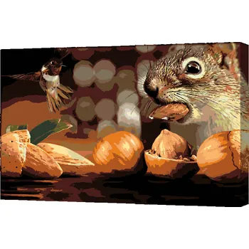 Malování podle čísel - Veverka a ptáček Velikost: 40x60cm, Rámování: Pouze srolované plátno