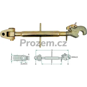 Šroub Třetí bod se záchyt. hákem a vid. M30x3,5mm (590-830mm) kat.22-2