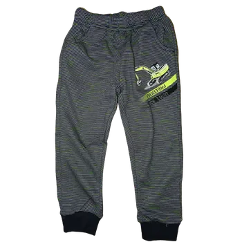 Chlapecké černobílé proužkované tepláky se zeleným bagrem freedom. 98