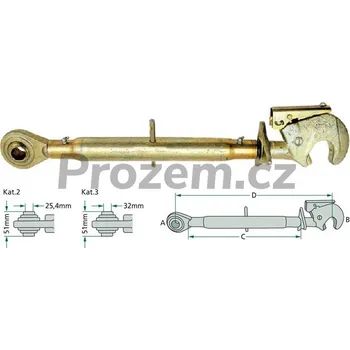 Tažné zařízení Třetí bod se záchytným hákem M40x3mm (720-1040mm), Kat. 2-3